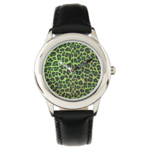 Leopard Black en Green Print Horloge