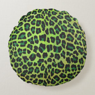 Leopard Black en Green Print Rond Kussen