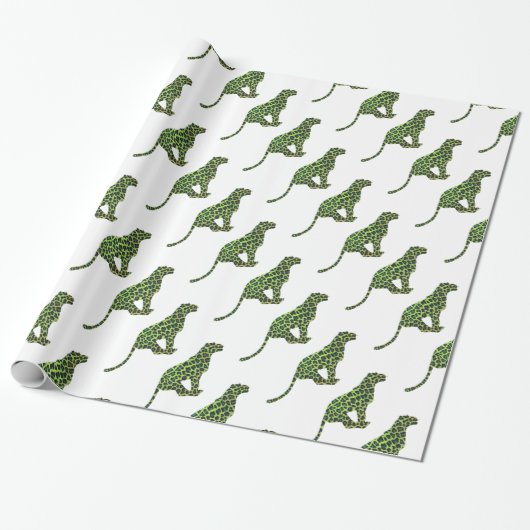 Leopard Black en Green Silhouette Cadeaupapier (Uitgerold)