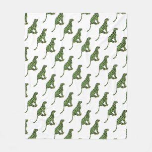 Leopard Black en Green Silhouette Fleece Deken