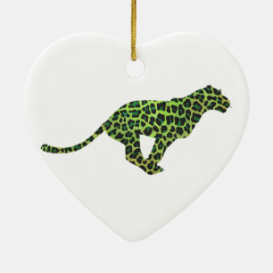 Leopard Black en Green Silhouette Keramisch Ornament