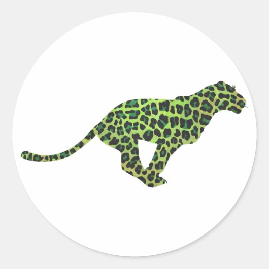 Leopard Black en Green Silhouette Ronde Sticker (Voorkant)