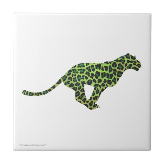 Leopard Black en Green Silhouette Tegeltje (Voorkant)
