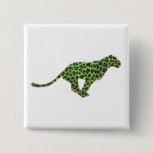 Leopard Black en Green Silhouette Vierkante Button 5,1 Cm