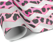 Leopard Black en Hot Pink Chevron Print Cadeaupapier (Rol Hoek)