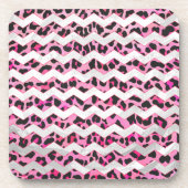 Leopard Black en Hot Pink Chevron Print Drankjes Onderzetter (Voorkant)