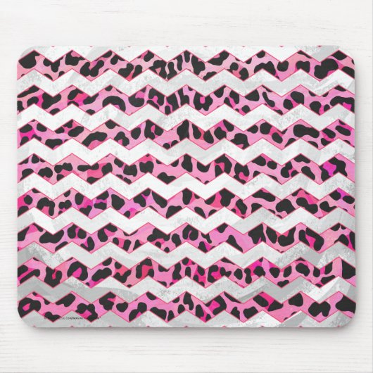 Leopard Black en Hot Pink Chevron Print Muismat (Voorkant)