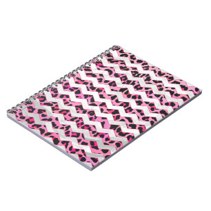 Leopard Black en Hot Pink Chevron Print Notitieboek