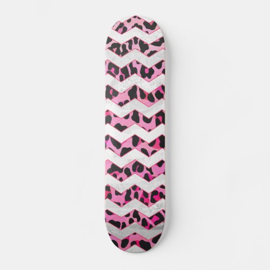 Leopard Black en Hot Pink Chevron Print Skateboard (Voorkant)