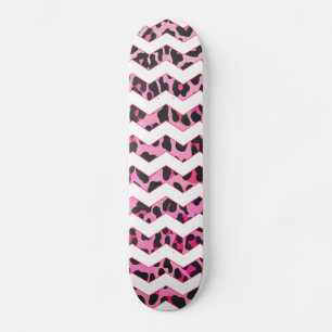 Leopard Black en Hot Pink Chevron Print Skateboard