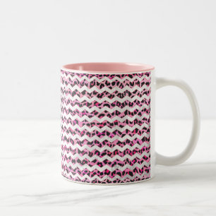 Leopard Black en Hot Pink Chevron Print Tweekleurige Koffiemok