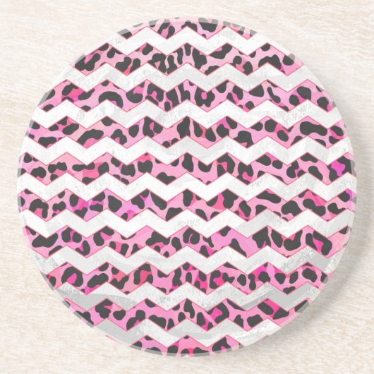 Leopard Black en Hot Pink Chevron Print Zandsteen Onderzetter (Voorkant)