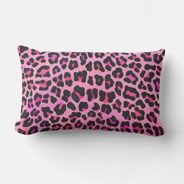 Leopard Black en Hot Pink Print Kussen (Voorkant)