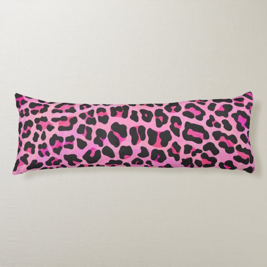 Leopard Black en Hot Pink Print Lichaamskussen (Voorkant)