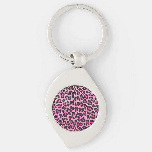 Leopard Black en Hot Pink Print Sleutelhanger (Voorkant)