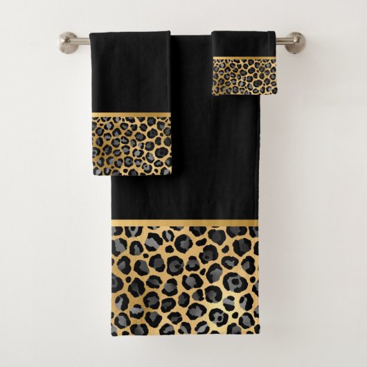 LEOPARD BLACK GOLD BATHROOM TOWEL SET BAD HANDDOEK (Insitu)
