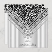 Leopard Black White Birthday Glitter Diamond Kaart (Voorkant / Achterkant)