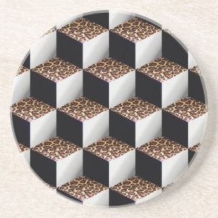 Leopard Black White Shaded 3D look Cubes Zandsteen Onderzetter