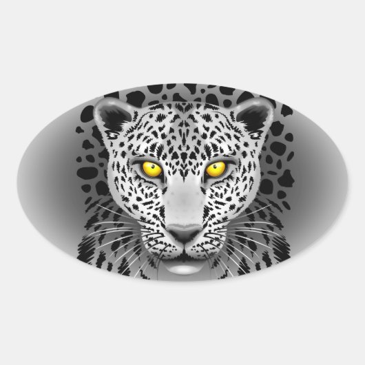 Leopard blanc aux yeux jaunes Stickers ovale (Devant)