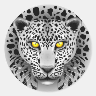 Leopard blanc aux yeux jaunes Stickers ronds