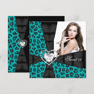 Leopard Blauwgroen Blue Sweet 16 Zestien Birthday Kaart