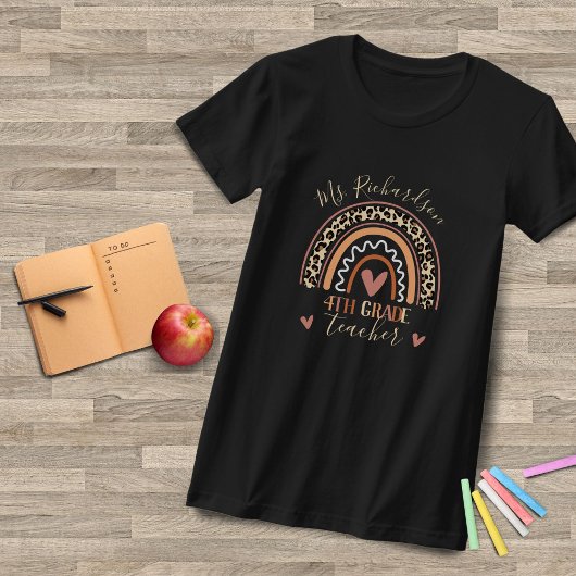 Leopard Boho Rainbow Add Grade Teacher Name T-shirt