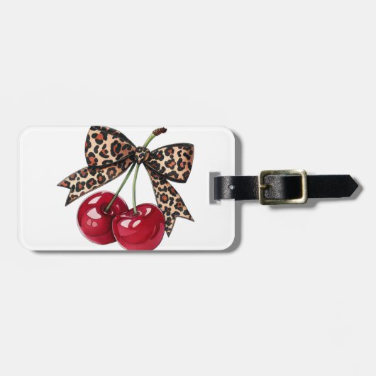 Leopard Bow Cherry Pop Bagagelabel (Voorkant horizontaal)