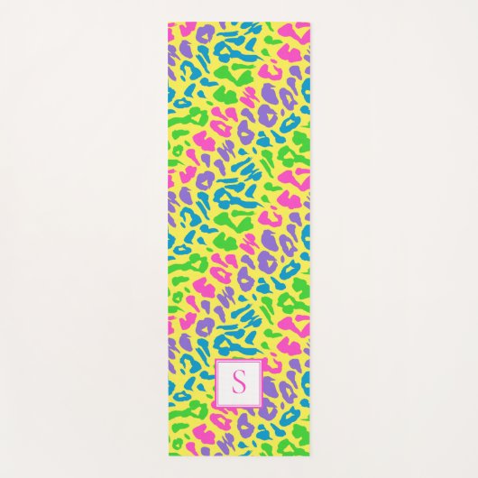 Leopard Bright Neon Monogram op persoonlijke titel Yogamat (Voorkant)