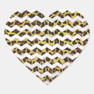 Leopard Brown and Yellow Cevron Print Hart Sticker