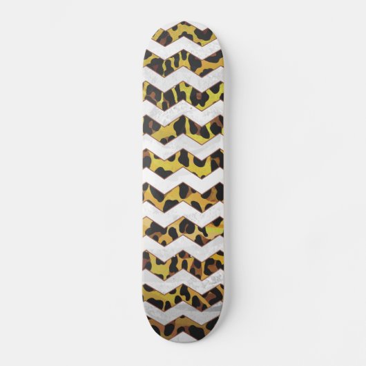 Leopard Brown and Yellow Cevron Print Skateboard (Voorkant)