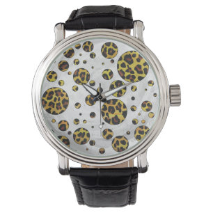 Leopard Brown and Yellow Polka Dot Horloge