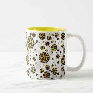Leopard Brown and Yellow Polka Dot Tweekleurige Koffiemok