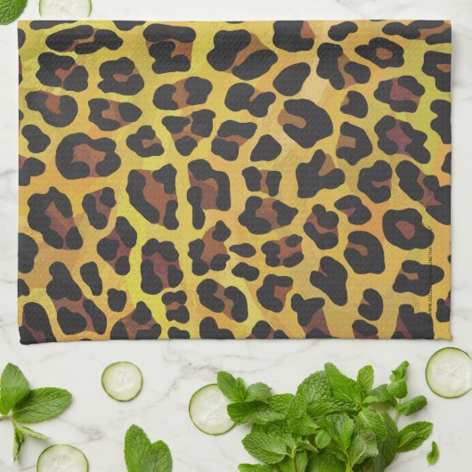 Leopard Brown and Yellow Print Theedoek (Gevouwen)