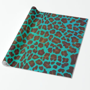Leopard Brown en Blauwgroen Print Cadeaupapier
