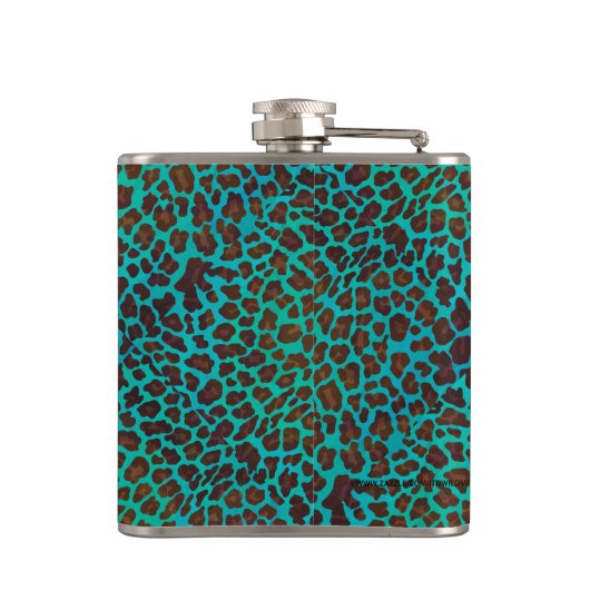 Leopard Brown en Blauwgroen Print Heupfles (Achterkant)