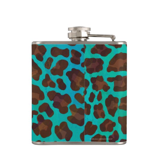 Leopard Brown en Blauwgroen Print Heupfles (Achterkant)