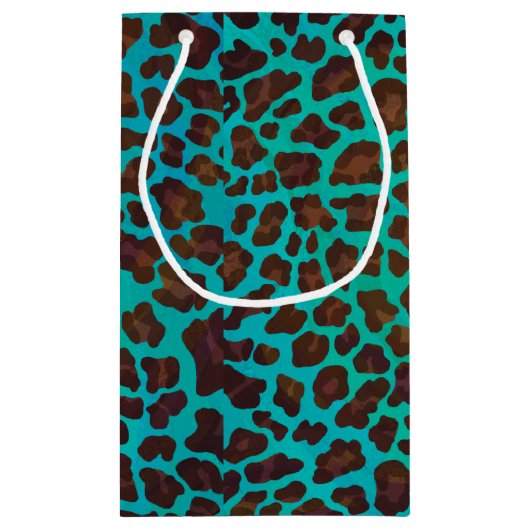 Leopard Brown en Blauwgroen Print Klein Cadeauzakje (Achterkant)