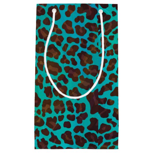 Leopard Brown en Blauwgroen Print Klein Cadeauzakje (Voorkant)