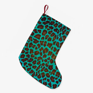 Leopard Brown en Blauwgroen Print Kleine Kerstsok