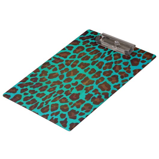 Leopard Brown en Blauwgroen Print Klembord (Gekanteld)