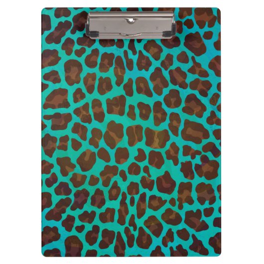 Leopard Brown en Blauwgroen Print Klembord (Voorkant)