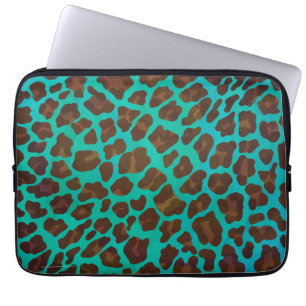Leopard Brown en Blauwgroen Print Laptop Sleeve