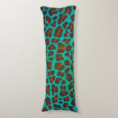 Leopard Brown en Blauwgroen Print Lichaamskussen (Voorkant Verticaal)