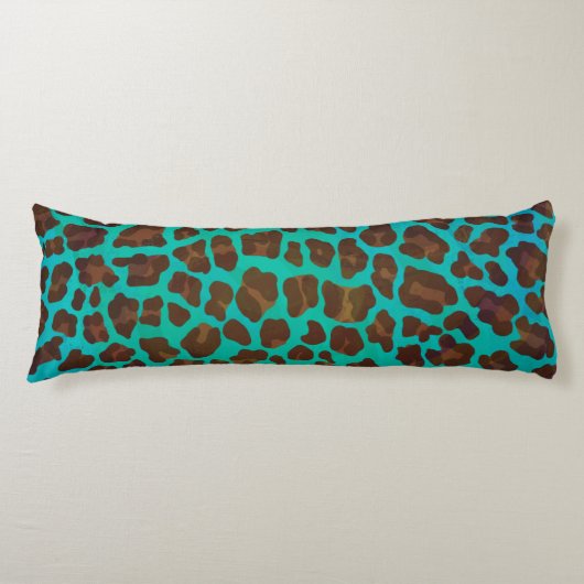 Leopard Brown en Blauwgroen Print Lichaamskussen (Voorkant)
