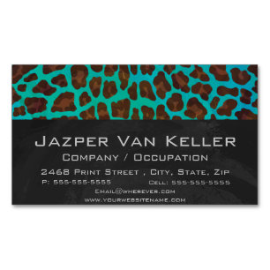 Leopard Brown en Blauwgroen Print Magnetisch Visitekaartje