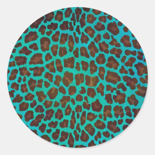 Leopard Brown en Blauwgroen Print Ronde Sticker (Voorkant)