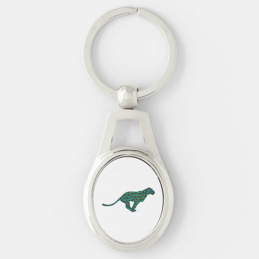 Leopard Brown en Blauwgroen Print Sleutelhanger (Voorkant)