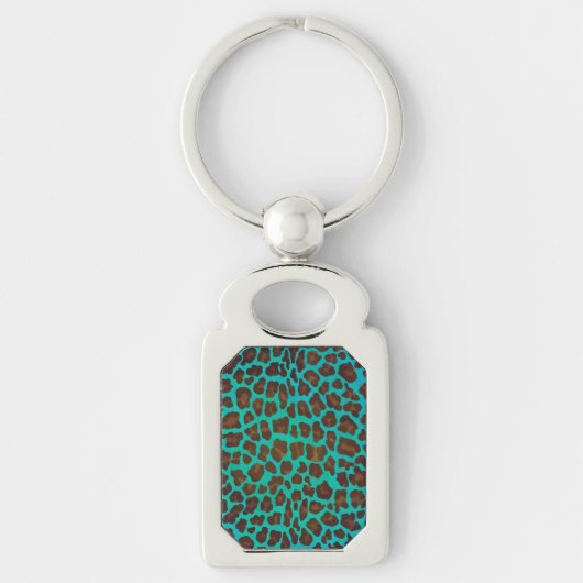 Leopard Brown en Blauwgroen Print Sleutelhanger (Voorkant)