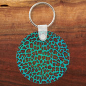 Leopard Brown en Blauwgroen Print Sleutelhanger (Voorkant)