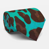 Leopard Brown en Blauwgroen Print Stropdas (Opgerold)